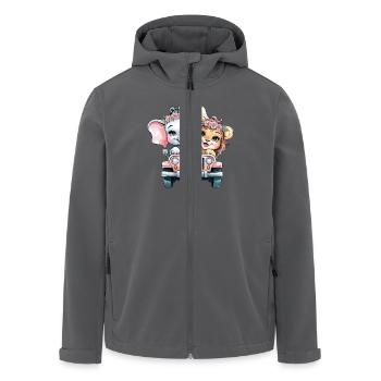 Elefant Und Löwe Freunde In Einem Auto Mit - Recycelte Männer Softshell-Jacke von Stanley/Stella - Schwarz - Vorne - AI Model Male 185 light (185cm)
