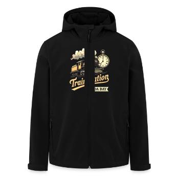 Trajet en train - aventure en locomotive - Veste softshell homme en polyester recyclé Stanley/Stella - noir - Devant - AI Model Male 185 light (185cm)