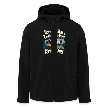 Trajet en train - aventure en locomotive - Veste softshell homme en polyester recyclé Stanley/Stella - noir - Devant - AI Model Male 185 light (185cm)