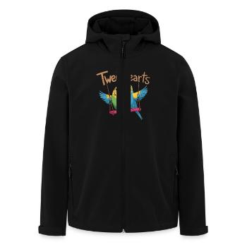 Zwei Wellensittiche Tweethearts Auf Schaukel - Recycelte Männer Softshell-Jacke von Stanley/Stella - Schwarz - Vorne - AI Model Male 185 light (185cm)