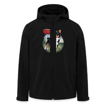 chien joyeux jouant au frisbee dans le vert - Veste softshell homme en polyester recyclé Stanley/Stella - noir - Devant - AI Model Male 185 light (185cm)