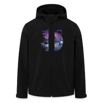 Futuristische Neon City Skyline bei - Recycelte Männer Softshell-Jacke von Stanley/Stella - Schwarz - Vorne - AI Model Male 185 light (185cm)