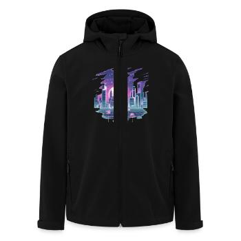 Paysage urbain rétro futuriste au look néon - Veste softshell homme en polyester recyclé Stanley/Stella - noir - Devant - AI Model Male 185 light (185cm)
