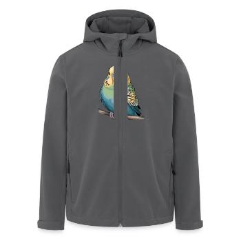 Colorful budgie on branch for - Men’s Recycled Softshell Jacket by Stanley/Stella - black - Front - AI Model Male 185 light (185cm)