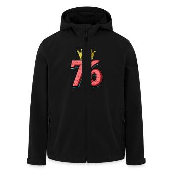 76 Zahl Trikot Krone - Recycelte Männer Softshell-Jacke von Stanley/Stella - Schwarz - Vorne - AI Model Male 185 light (185cm)