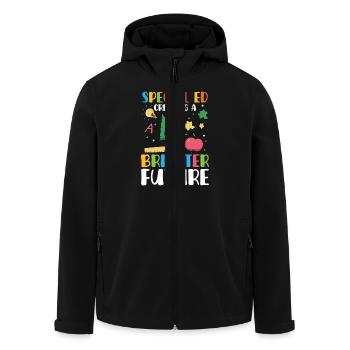 Special education creates a brighter future with - Men’s Recycled Softshell Jacket by Stanley/Stella - black - Front - AI Model Male 185 light (185cm)