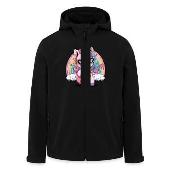Fröhliches Einhorn mit Regenbogen und Herzbrille - Recycelte Männer Softshell-Jacke von Stanley/Stella - Schwarz - Vorne - AI Model Male 185 light (185cm)