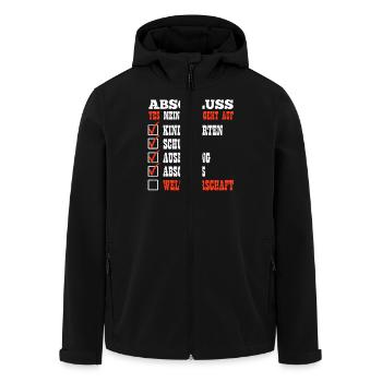 ABSCHLUSS MEIN PLAN GEHT AUF WELTHERRSCHAFT Lustig - Recycelte Männer Softshell-Jacke von Stanley/Stella - Schwarz - Vorne - AI Model Male 185 light (185cm)