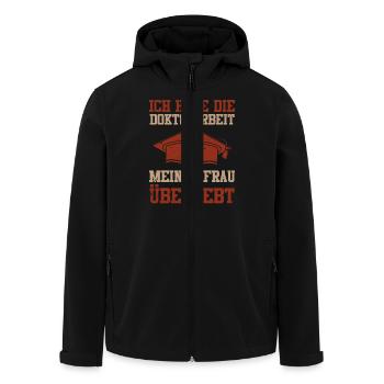 Ehemann HABE DIE DOKTORARBEIT MEINER FRAU ÜBERLEBT - Recycelte Männer Softshell-Jacke von Stanley/Stella - Schwarz - Vorne - AI Model Male 185 light (185cm)