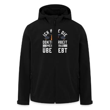 Ehemann HABE DIE DOKTORARBEIT MEINER FRAU ÜBERLEBT - Recycelte Männer Softshell-Jacke von Stanley/Stella - Schwarz - Vorne - AI Model Male 185 light (185cm)