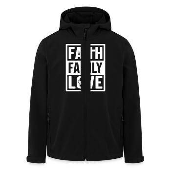 Faith Family Love - Men’s Recycled Softshell Jacket by Stanley/Stella - black - Front - AI Model Male 185 light (185cm)