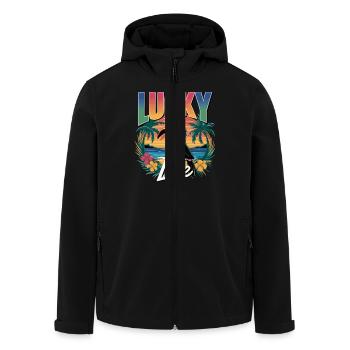Lucky Life Tropical Paradise Vibes - Men’s Recycled Softshell Jacket by Stanley/Stella - black - Front - AI Model Male 185 light (185cm)