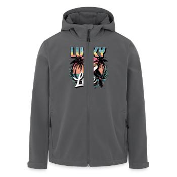 Lucky Life Tropical Paradise with Sunset - Men’s Recycled Softshell Jacket by Stanley/Stella - black - Front - AI Model Male 185 light (185cm)
