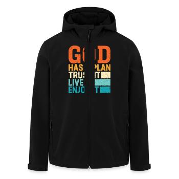 God Has A Plan Trust It Love It Enjoy It - Recycelte Männer Softshell-Jacke von Stanley/Stella - Schwarz - Vorne - AI Model Male 185 light (185cm)