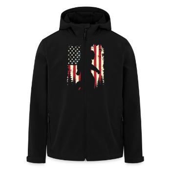 Bigfoot Patriot Sasquatch USA Flag America - Men’s Recycled Softshell Jacket by Stanley/Stella - black - Front - AI Model Male 185 light (185cm)