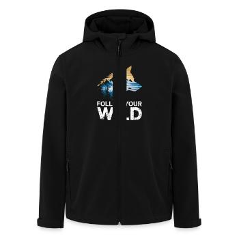 Folge Deinem Wilden Geist Mit Wolf Und Naturmotiv - Recycelte Männer Softshell-Jacke von Stanley/Stella - Schwarz - Vorne - AI Model Male 185 light (185cm)