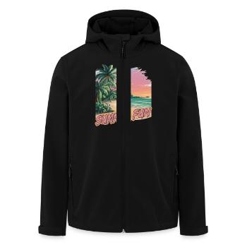 Summer Fun Beach Sunset Palm Trees - Men’s Recycled Softshell Jacket by Stanley/Stella - black - Front - AI Model Male 185 light (185cm)
