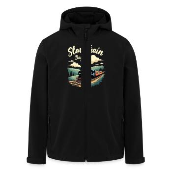 Trajet en train - aventure en locomotive - Veste softshell homme en polyester recyclé Stanley/Stella - noir - Devant - AI Model Male 185 light (185cm)