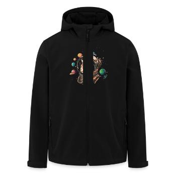 Katze Im Astronautenanzug Mit Planeten - Recycelte Männer Softshell-Jacke von Stanley/Stella - Schwarz - Vorne - AI Model Male 185 light (185cm)