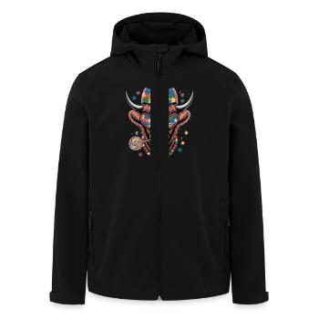 Bunte Puzzle-Kuh mit Sonnenbrille und Schleife - Recycelte Männer Softshell-Jacke von Stanley/Stella - Schwarz - Vorne - AI Model Male 185 light (185cm)