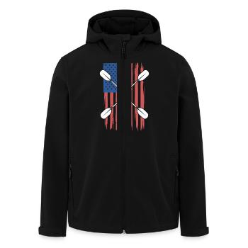 Abenteuerlustiges Kajakfahren Mit Amerikanischem - Recycelte Männer Softshell-Jacke von Stanley/Stella - Schwarz - Vorne - AI Model Male 185 light (185cm)