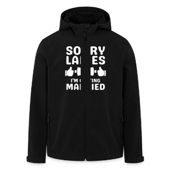 Funny Bachelor Party Saying Men's Design - Men’s Recycled Softshell Jacket by Stanley/Stella - black - Front - AI Model Male 185 light (185cm)