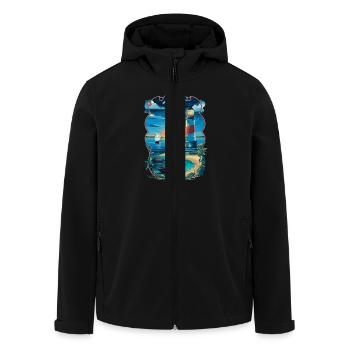 Phare coucher de soleil au bord de la mer avec voilier - Veste softshell homme en polyester recyclé Stanley/Stella - noir - Devant - AI Model Male 185 light (185cm)