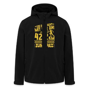 Läufer LEG DICH NICHT MIT MIR AN LAUFE ZUM SPAß - Recycelte Männer Softshell-Jacke von Stanley/Stella - Schwarz - Vorne - AI Model Male 185 light (185cm)