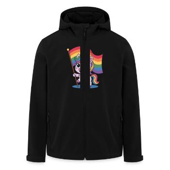Niedliches Einhorn Mit Regenbogenfahne - Recycelte Männer Softshell-Jacke von Stanley/Stella - Schwarz - Vorne - AI Model Male 185 light (185cm)