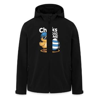 Lustiges Küken Mit Mütze Und Ei - Chicks Dig Me - Recycelte Männer Softshell-Jacke von Stanley/Stella - Schwarz - Vorne - AI Model Male 185 light (185cm)