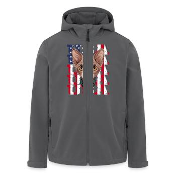 USA Sphynx Katze Vor Flagge - Recycelte Männer Softshell-Jacke von Stanley/Stella - Anthrazit - Vorne - AI Model Male 185 light (185cm)