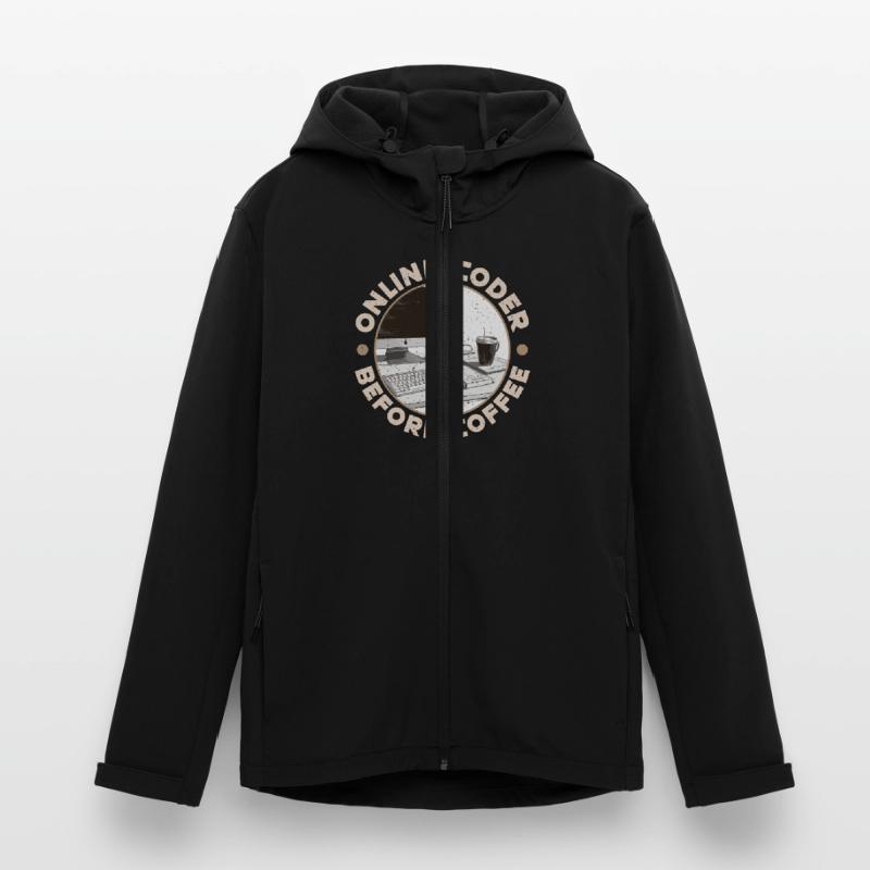 Online Coder Before Coffee Developer Coffee Lover Men’s Recycled Softshell Jacket Discoverer by Stanley/Stella