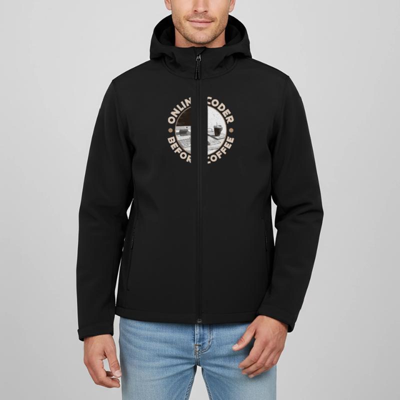 Online Coder Before Coffee Developer Coffee Lover Men’s Recycled Softshell Jacket Discoverer by Stanley/Stella