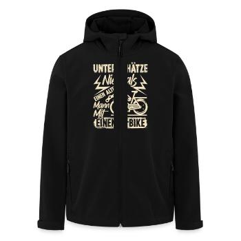 EBike UNTERSCHÄTZE NIE EINEN ALTEN MANN MIT E-BIKE - Recycelte Männer Softshell-Jacke von Stanley/Stella - Schwarz - Vorne - AI Model Male 185 light (185cm)