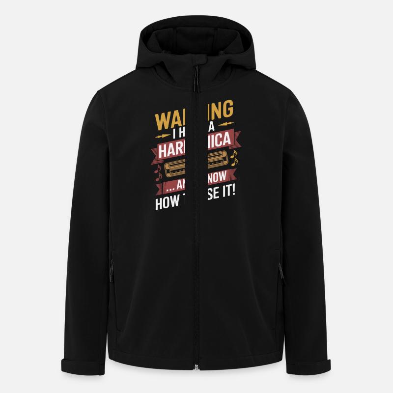 Achtung Ich Habe Eine Mundharmonika Und Weiß Wie - Recycelte Männer Softshell-Jacke von Stanley/Stella - Schwarz