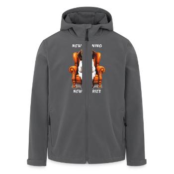 DOG NEW MORNING NEW WORRIES - Men’s Recycled Softshell Jacket by Stanley/Stella - anthracite - Front - AI Model Male 185 light (185cm)