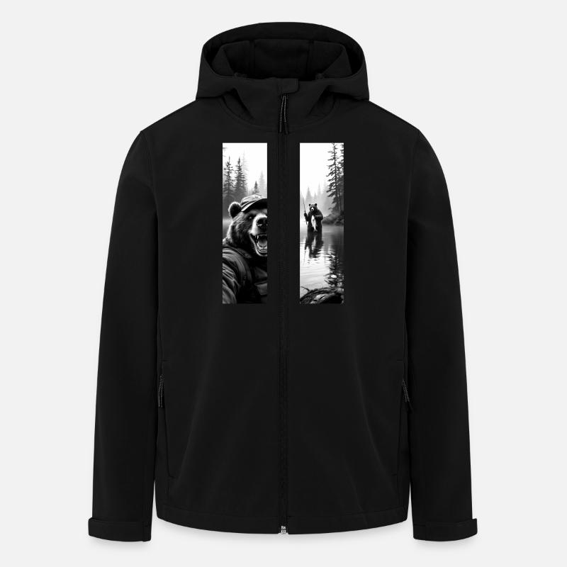 Fischerei Bär Selfie - Recycelte Männer Softshell-Jacke von Stanley/Stella - Schwarz