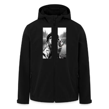 Fischerei Dalmatiner Hund Selfie - Recycelte Männer Softshell-Jacke von Stanley/Stella - Schwarz - Vorne - AI Model Male 185 light (185cm)