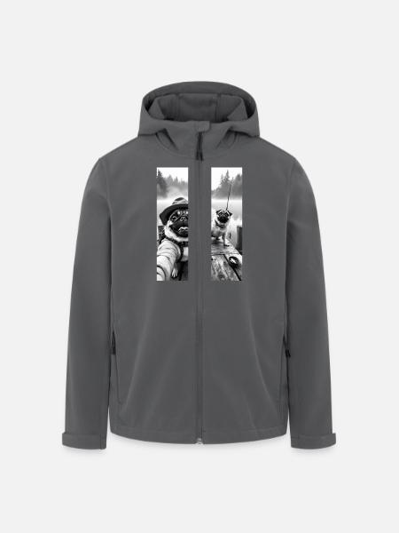 Angeln Mops Hund Selfie - Recycelte Männer Softshell-Jacke von Stanley/Stella - Schwarz