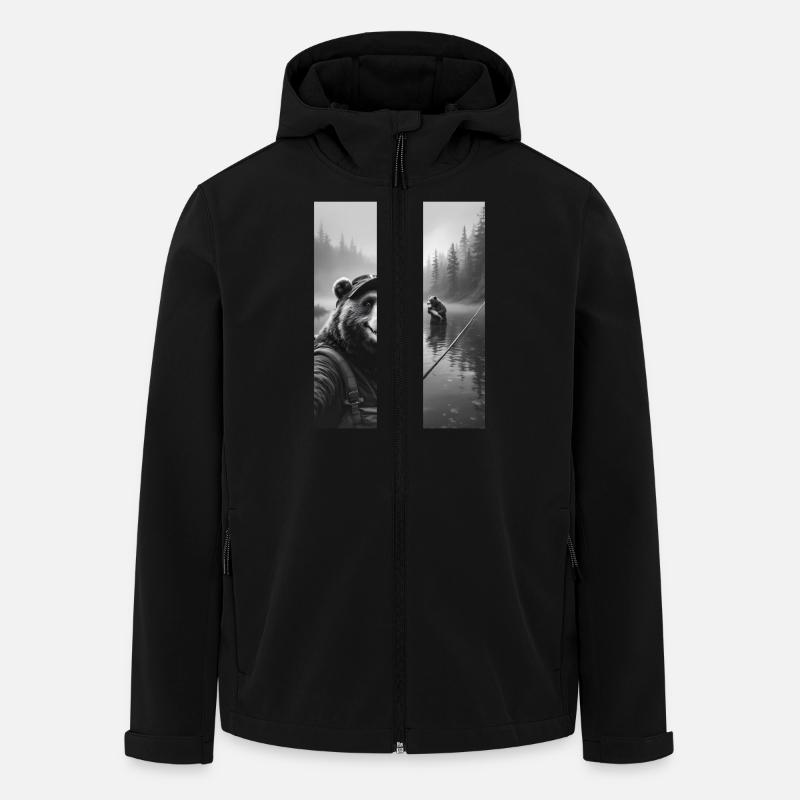 Fischerei Bär Selfie - Recycelte Männer Softshell-Jacke von Stanley/Stella - Schwarz