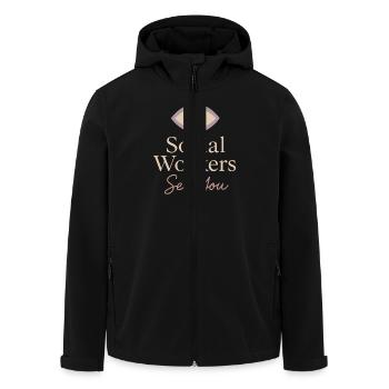 The social worker supports the psychological - Men’s Recycled Softshell Jacket by Stanley/Stella - black - Front - AI Model Male 185 light (185cm)