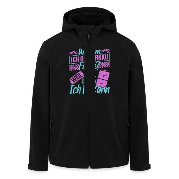 Radfahrer WARUM ICH OHNE AKKU FAHRE? Lustiges - Recycelte Männer Softshell-Jacke von Stanley/Stella - Schwarz - Vorne - AI Model Male 185 light (185cm)