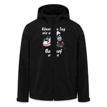 TRAIN Could be a day like at the train station - Men’s Recycled Softshell Jacket by Stanley/Stella - black - Front - AI Model Male 185 light (185cm)