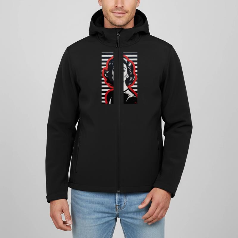 Stylish Retro Portrait with Striped Pattern Men’s Recycled Softshell Jacket Discoverer by Stanley/Stella