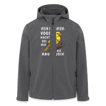 MY CANARY MAKES THE HOUSE MUSIC - Men’s Recycled Softshell Jacket by Stanley/Stella - anthracite - Front - AI Model Male 185 light (185cm)