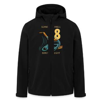 GEHHILFE SCHNELL...SCHNELL 18 BEREITS ERREICHT - Recycelte Männer Softshell-Jacke von Stanley/Stella - Schwarz - Vorne - AI Model Male 185 light (185cm)