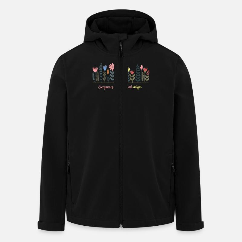 Vilda blommor, Alla är olika och unika - Softshelljacka herr i återvunnen polyester Stanley/Stella - svart