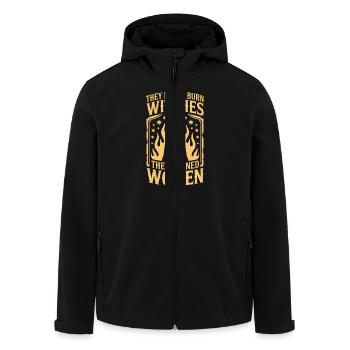 They Didn't Burn Witches Statement - Men’s Recycled Softshell Jacket by Stanley/Stella - black - Front - AI Model Male 185 light (185cm)