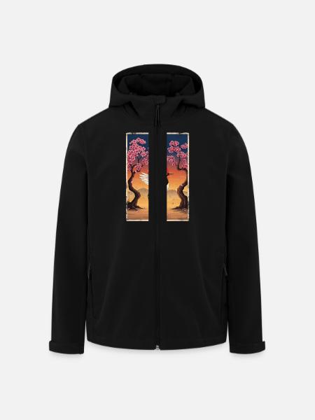 Japanischer Kranich Kirschblüte - Recycelte Männer Softshell-Jacke von Stanley/Stella - Schwarz