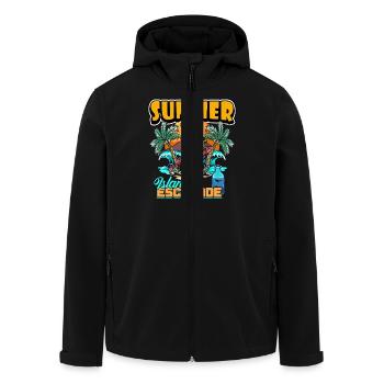 Summer Island Escapade Design - Men’s Recycled Softshell Jacket by Stanley/Stella - black - Front - AI Model Male 185 light (185cm)
